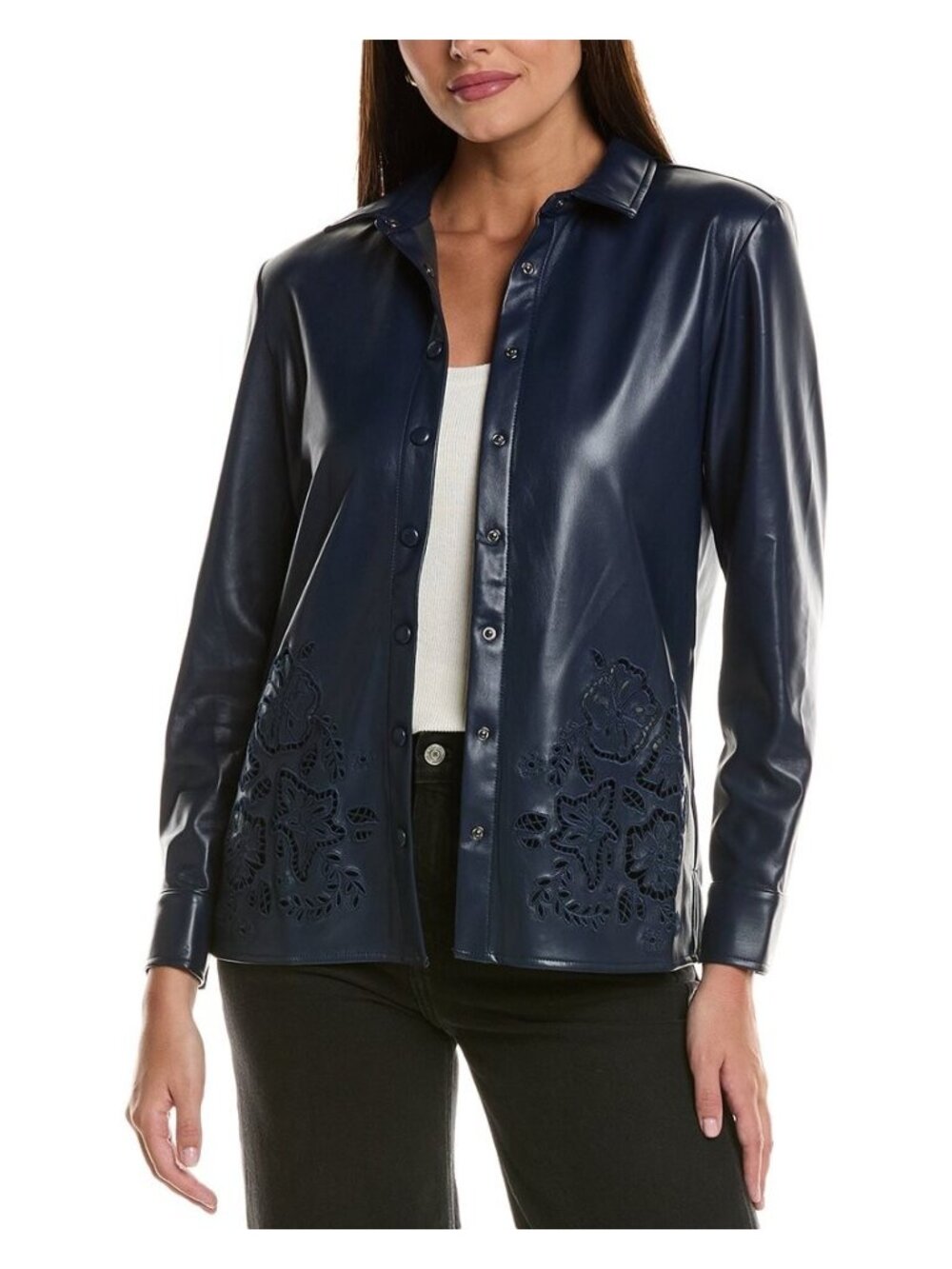 Johnny Was Jade Imani vegan leather shacket jacket blazer shirt size Small New